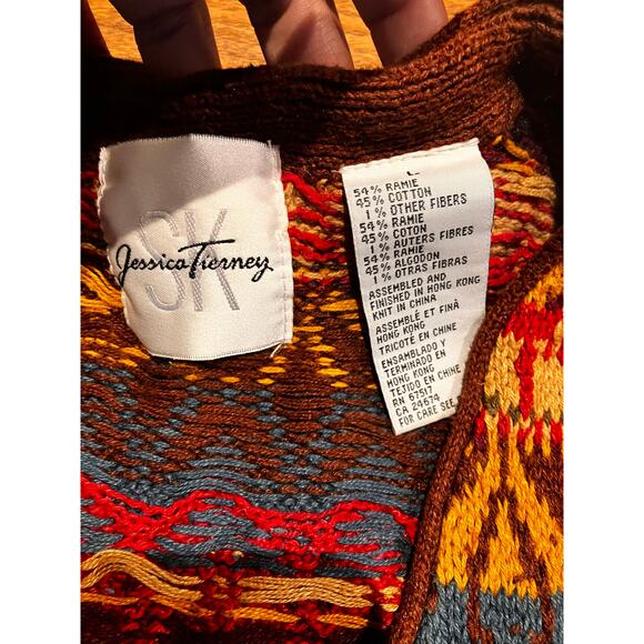 Vintage Ramie Blend Red Artsy Fair Isle Knit Vest Women's Large Jessica Tierney - Picture 5 of 6